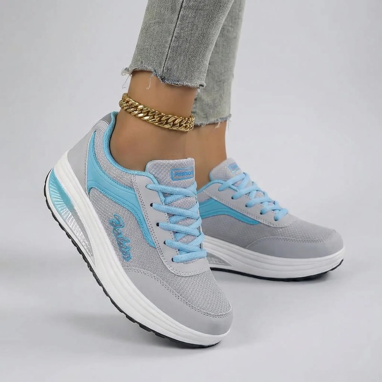 Women's Platform Lace-Up Sneakers Leather Chunky Sole Tennis Shoes