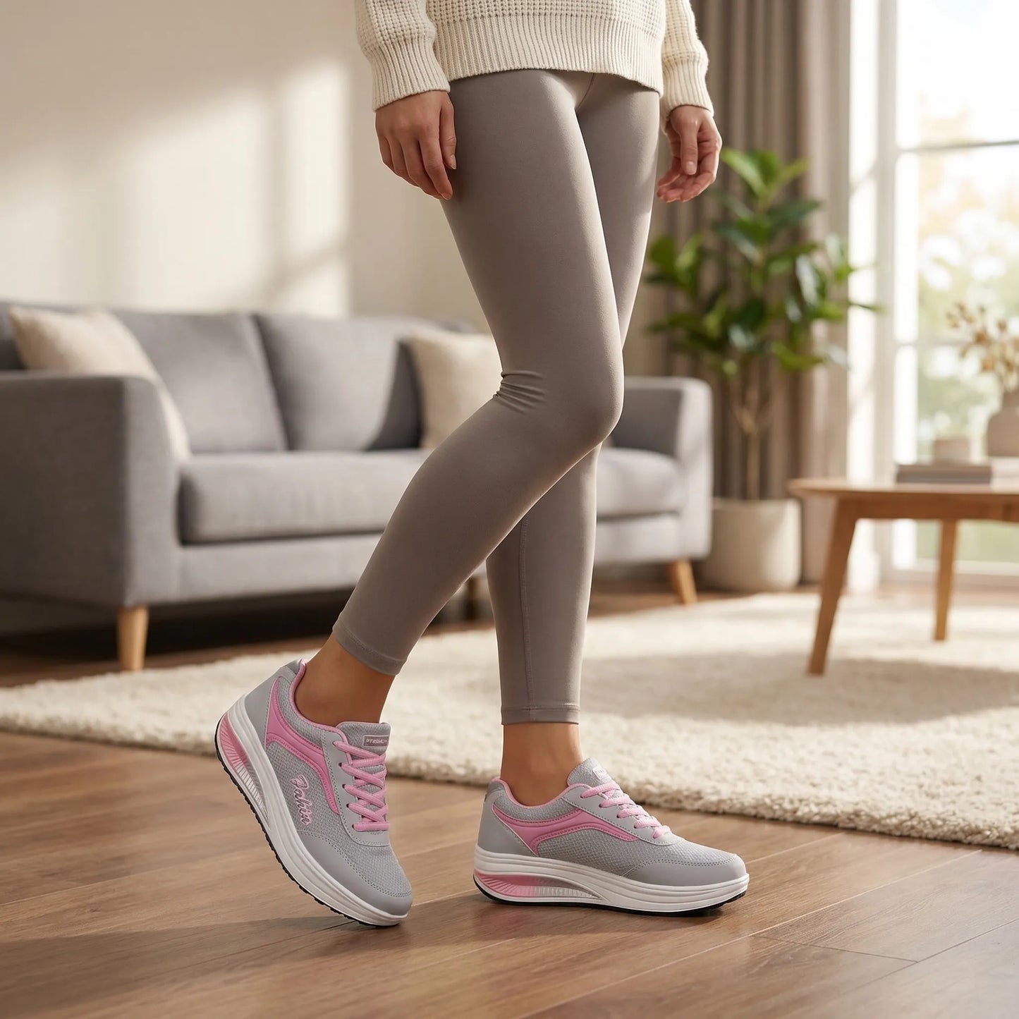 Women's Platform Lace-Up Sneakers Leather Chunky Sole Tennis Shoes