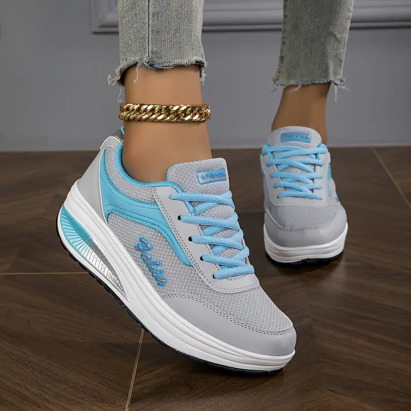 Women's Platform Lace-Up Sneakers PU Leather Chunky Sole Tennis Shoes