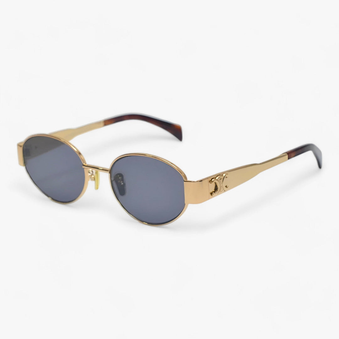 Women's Retro Oval Metal Frame Sunglasses Gold-Tone