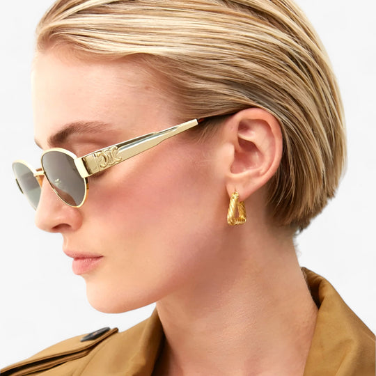 Women's Retro Oval Metal Frame Sunglasses Gold-Tone