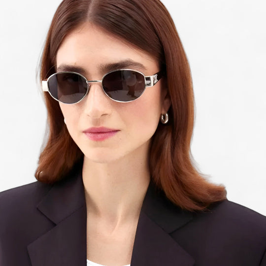 Women's Retro Oval Metal Frame Sunglasses Gold-Tone