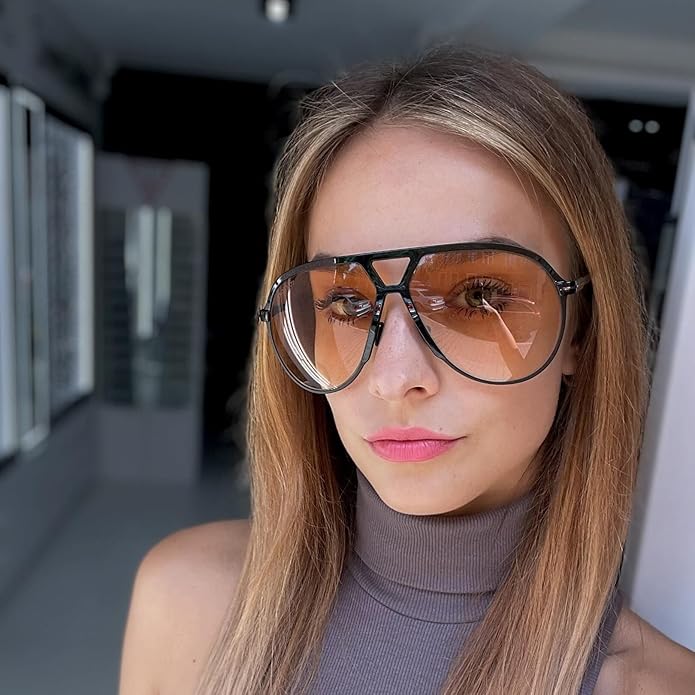 Women's Retro Oversized Aviator Clear Lens Glasses