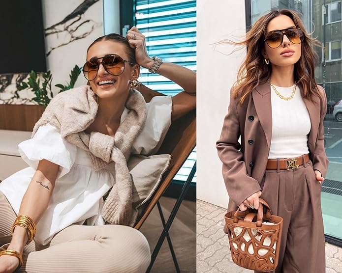 Women's Retro Oversized Aviator Clear Lens Glasses