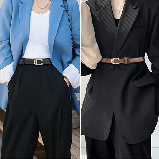 Women's Reversible Slim Belt with Gold C-Buckle