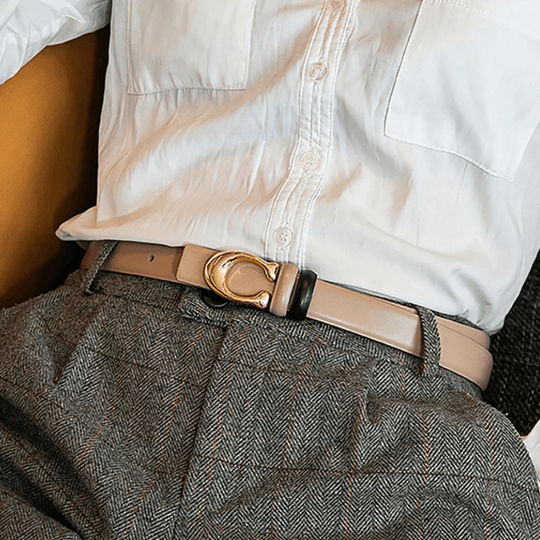 Women's Reversible Slim Belt with Gold C-Buckle