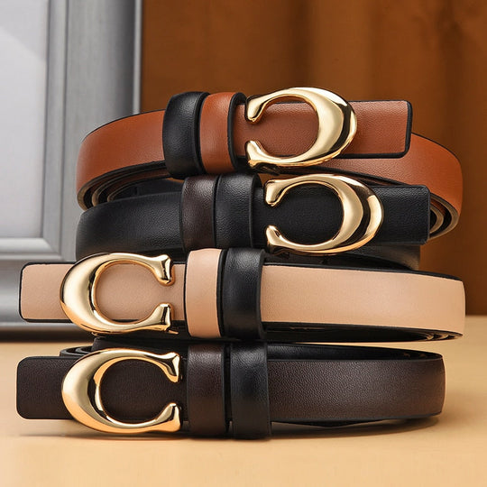 Women's Reversible Slim Belt with Gold C-Buckle
