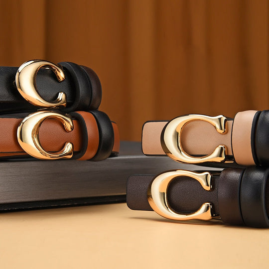 Women's Reversible Slim Belt with Gold C-Buckle