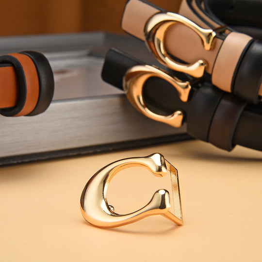 Women's Reversible Slim Belt with Gold C-Buckle