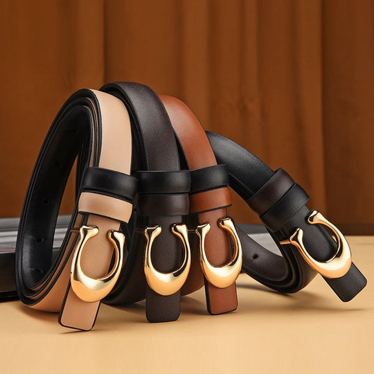 Women's Reversible Slim Belt with Gold C-Buckle