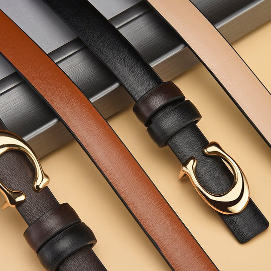Women's Reversible Slim Belt with Gold C-Buckle