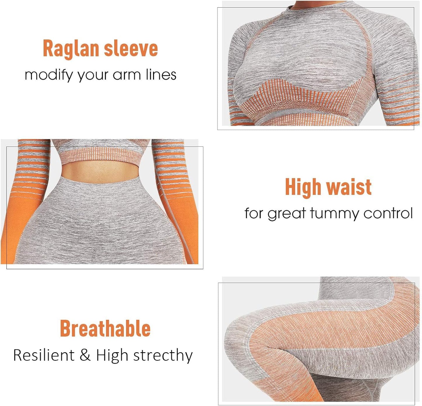 Women's Seamless Ombre 2-Piece Workout Set Long Sleeve Crop Top & Leggings