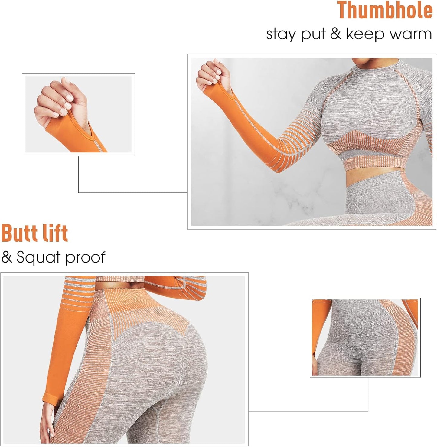 Women's Seamless Ombre 2-Piece Workout Set Long Sleeve Crop Top & Leggings