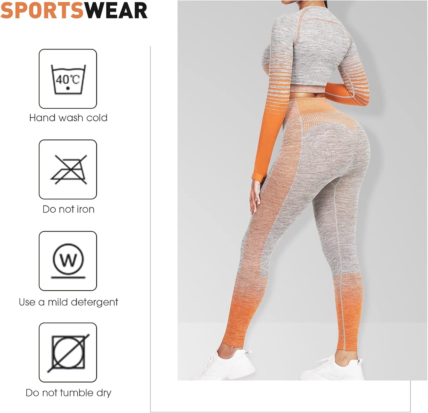 Women's Seamless Ombre 2-Piece Workout Set Long Sleeve Crop Top & Leggings