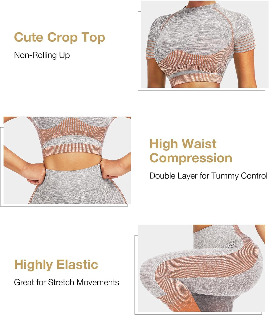 Women's Seamless Ombre 2-Piece Workout Set Long Sleeve Crop Top & Leggings