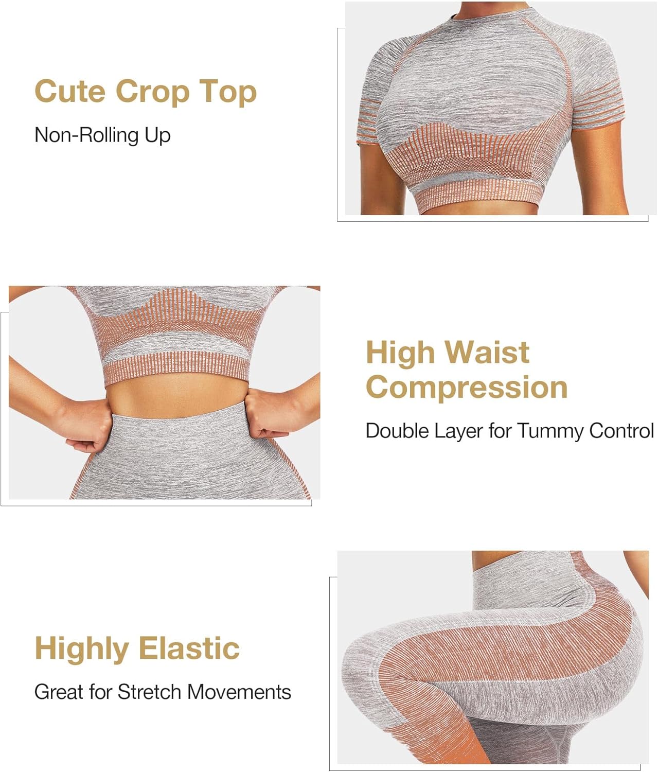 Women's Seamless Ombre 2-Piece Workout Set Long Sleeve Crop Top & Leggings