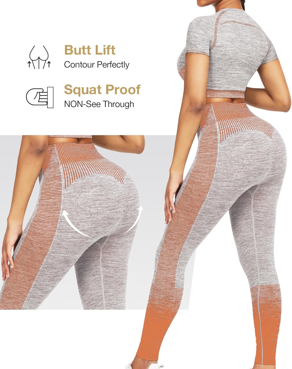 Women's Seamless Ombre 2-Piece Workout Set Long Sleeve Crop Top & Leggings