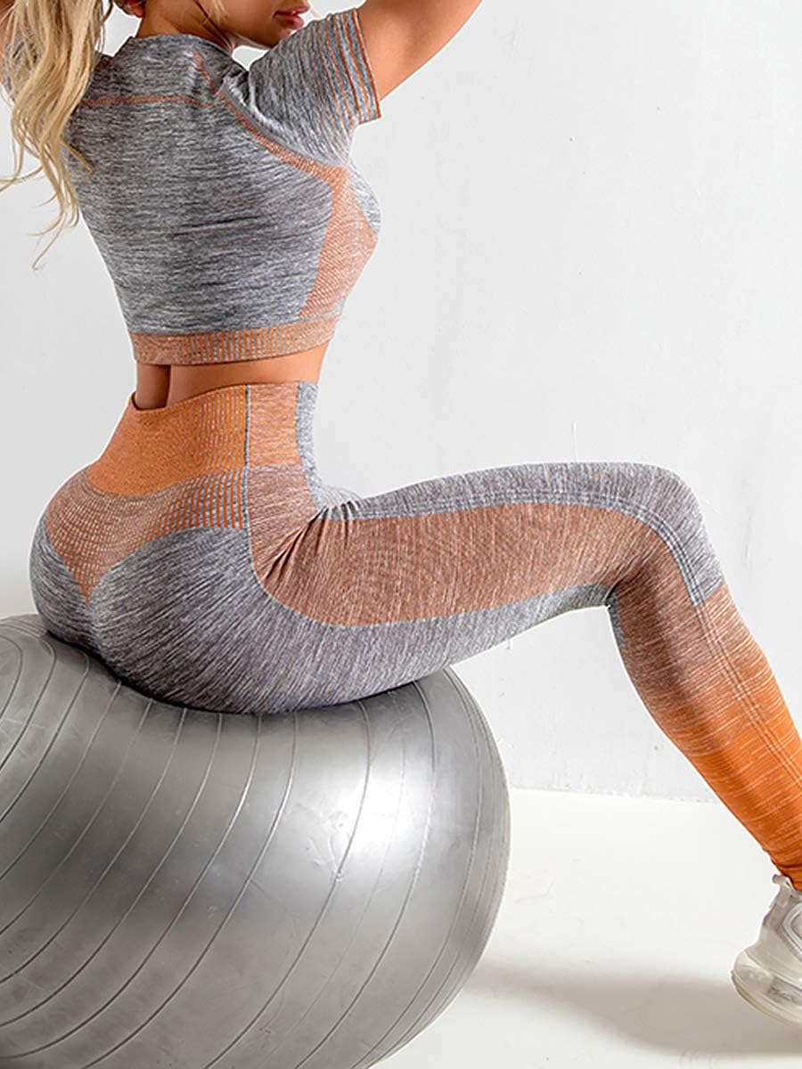 Women's Seamless Ombre 2-Piece Workout Set Long Sleeve Crop Top & Leggings