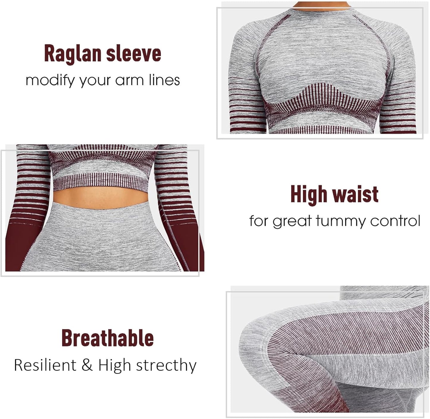 Women's Seamless Ombre 2-Piece Workout Set Long Sleeve Crop Top & Leggings
