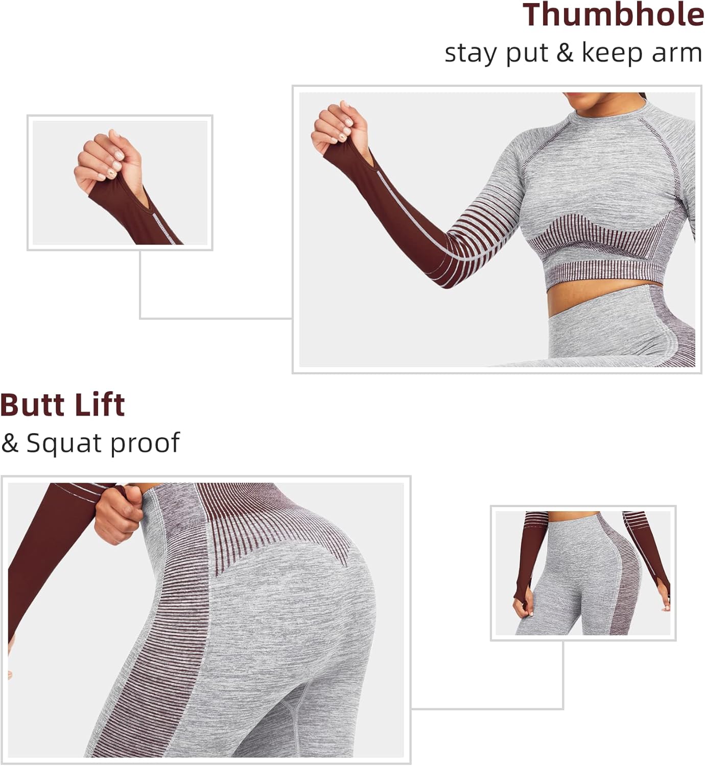Women's Seamless Ombre 2-Piece Workout Set Long Sleeve Crop Top & Leggings