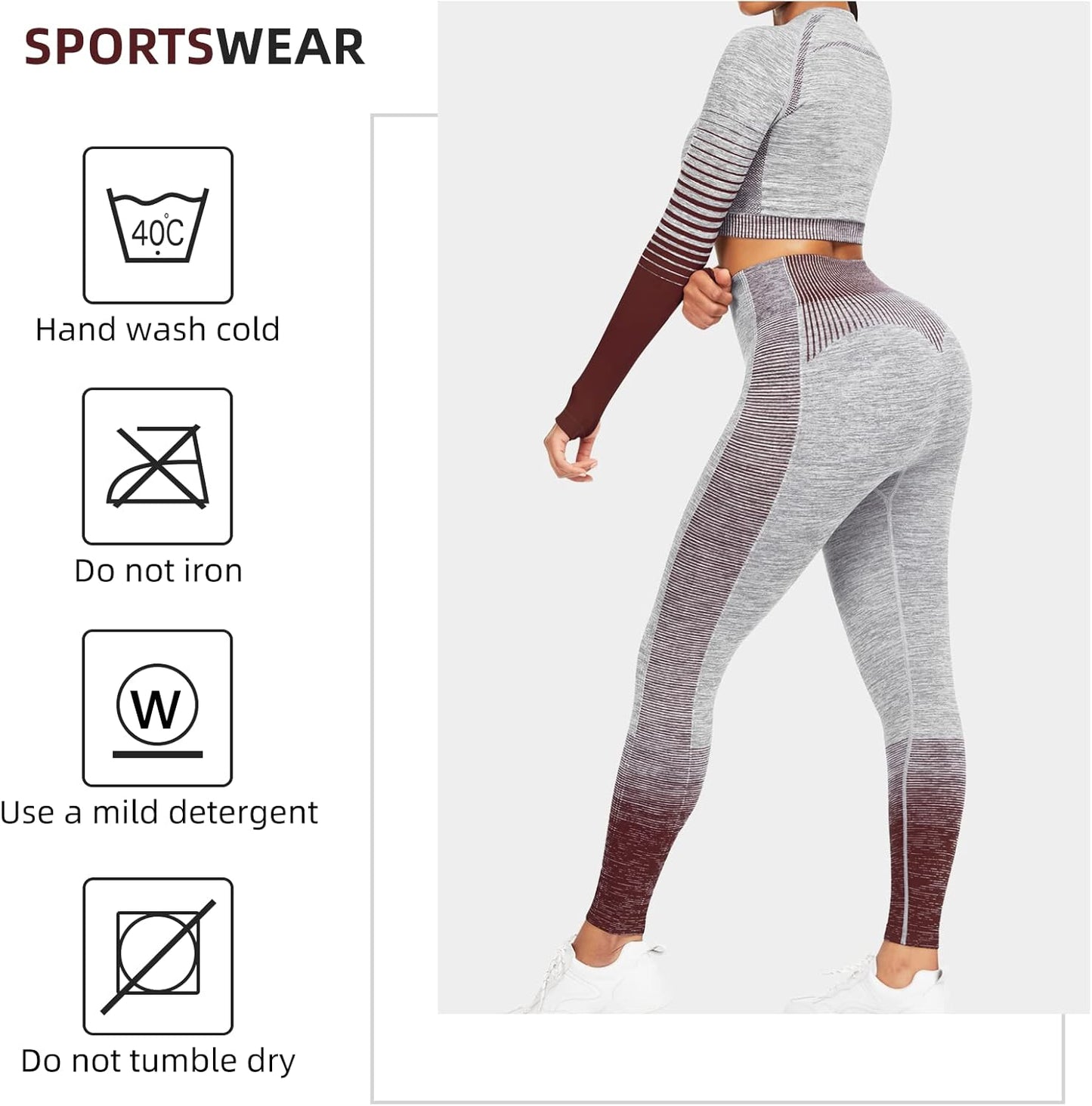 Women's Seamless Ombre 2-Piece Workout Set Long Sleeve Crop Top & Leggings
