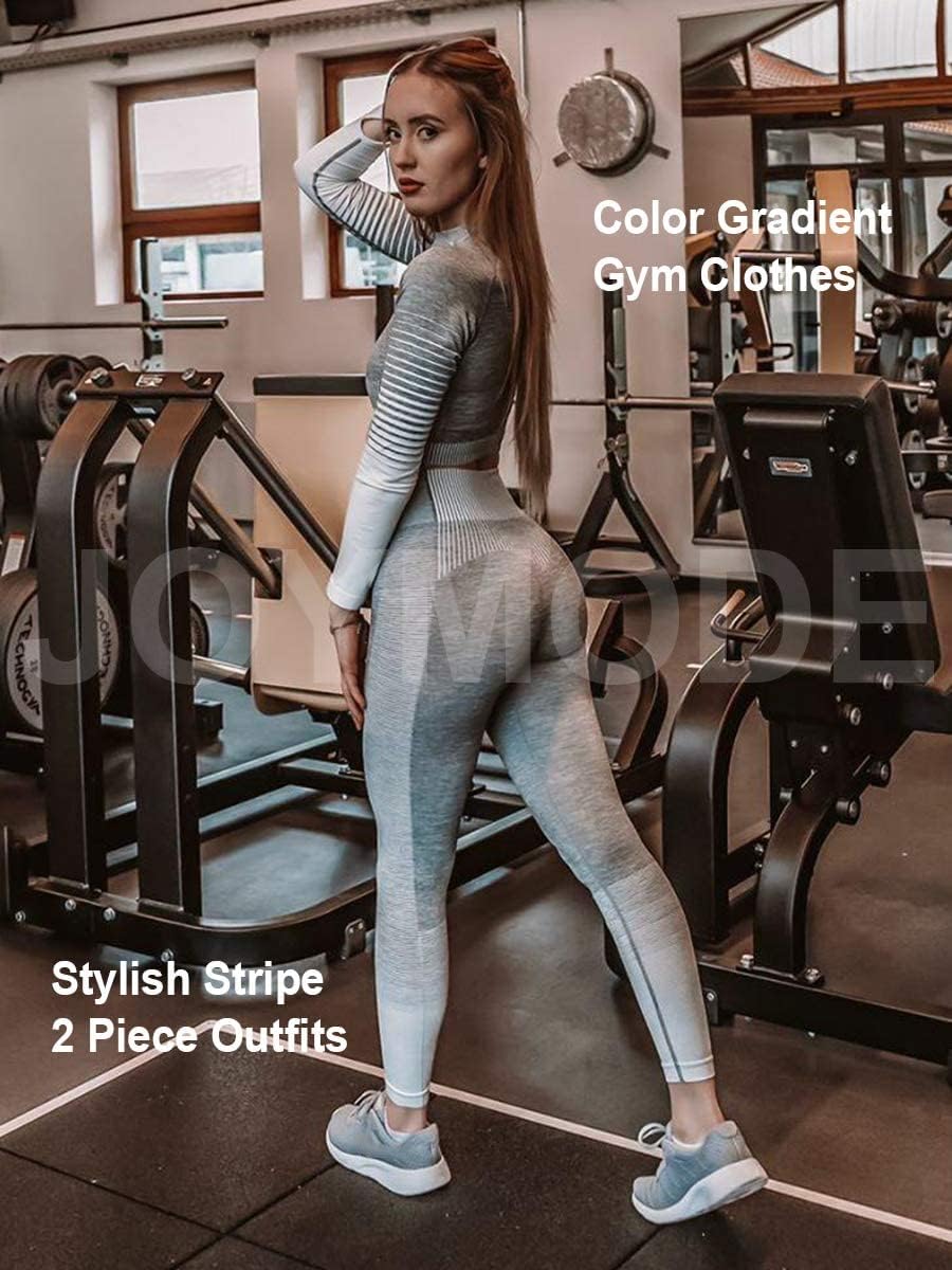 Women's Seamless Ombre 2-Piece Workout Set Long Sleeve Crop Top & Leggings