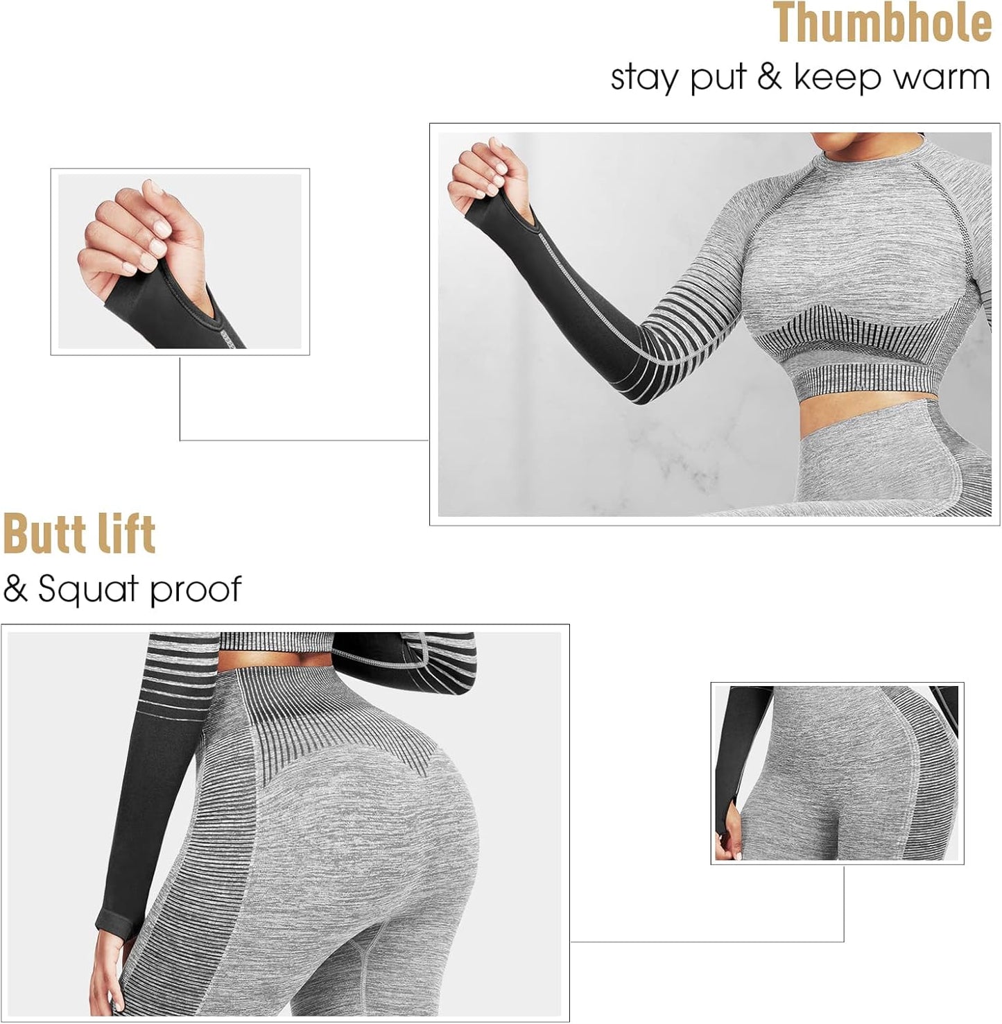 Women's Seamless Ombre 2-Piece Workout Set Long Sleeve Crop Top & Leggings