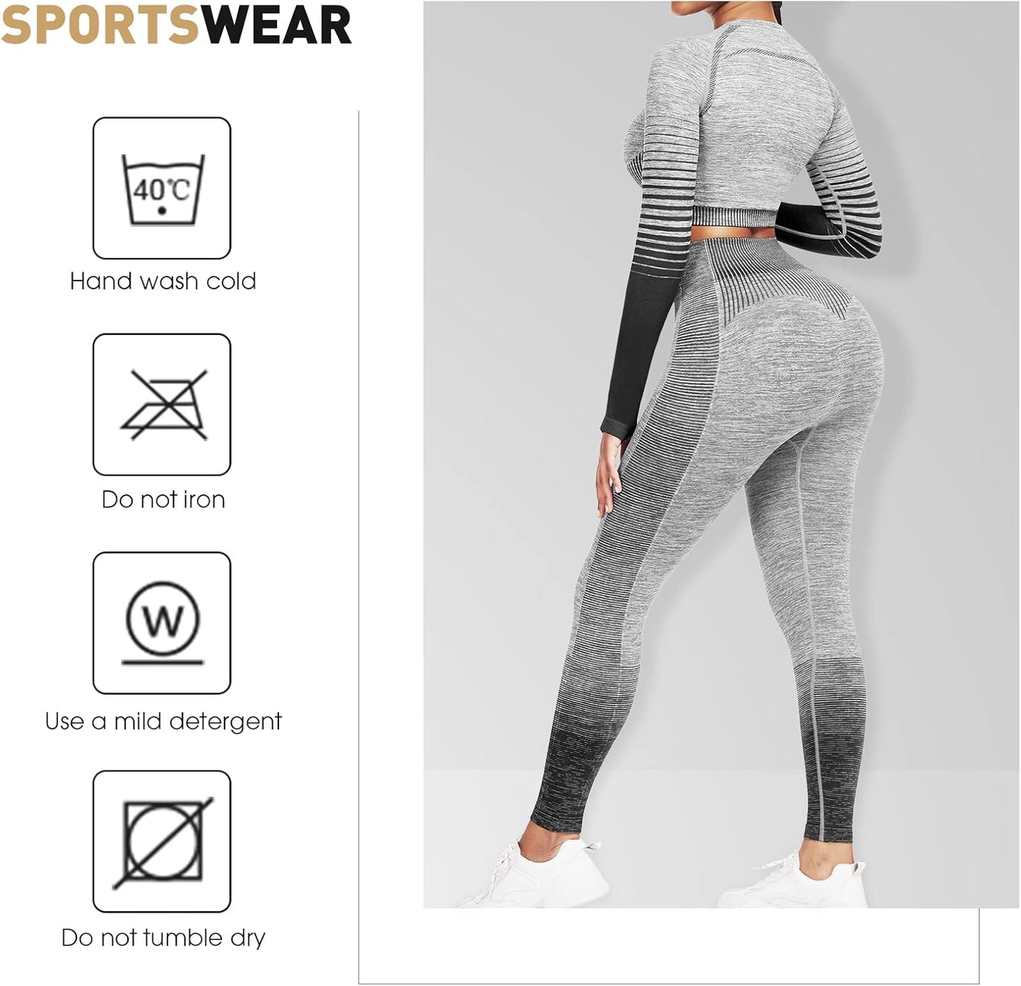 Women's Seamless Ombre 2-Piece Workout Set Long Sleeve Crop Top & Leggings