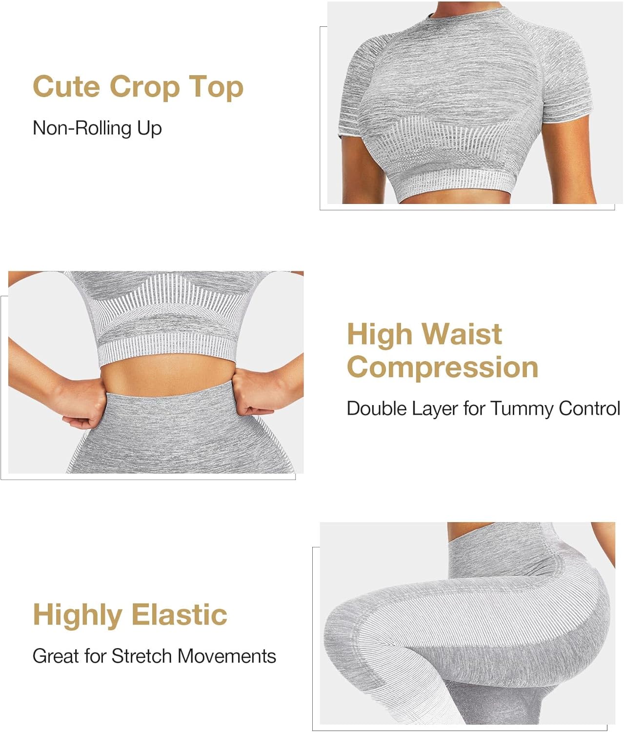 Women's Seamless Ombre 2-Piece Workout Set Long Sleeve Crop Top & Leggings