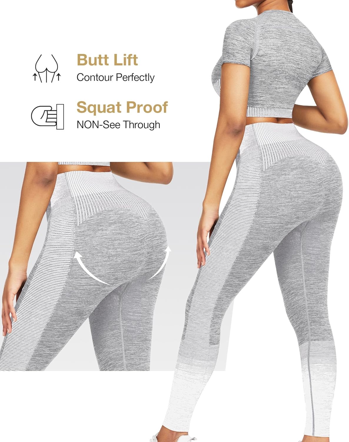 Women's Seamless Ombre 2-Piece Workout Set Long Sleeve Crop Top & Leggings