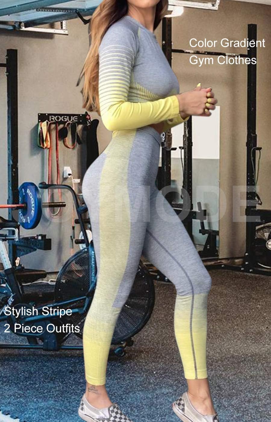 Women's Seamless Ombre 2-Piece Workout Set Long Sleeve Crop Top & Leggings