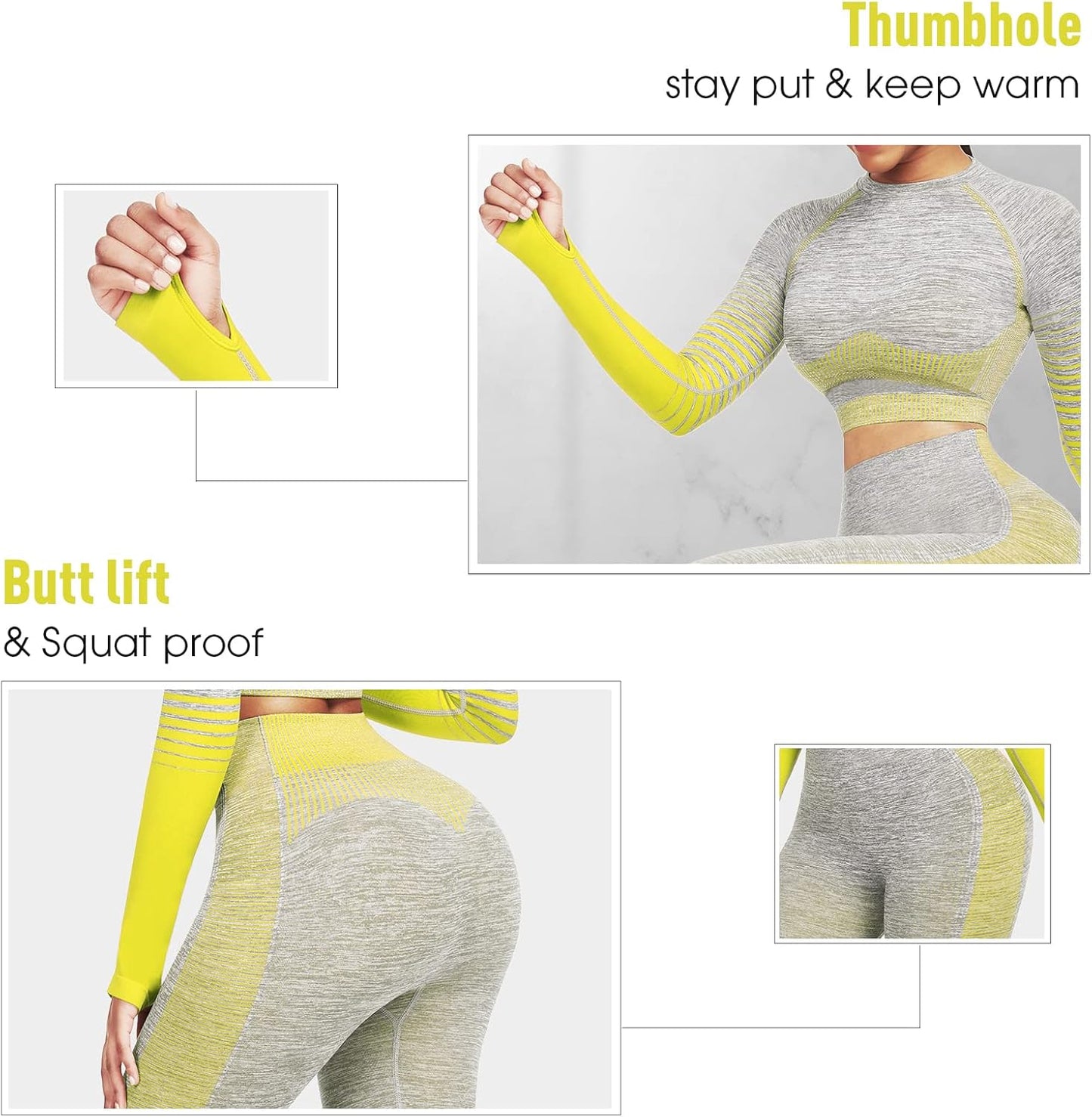 Women's Seamless Ombre 2-Piece Workout Set Long Sleeve Crop Top & Leggings