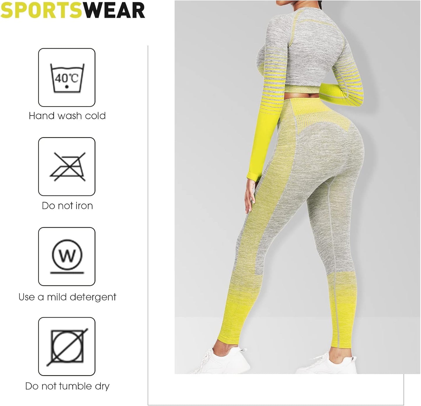 Women's Seamless Ombre 2-Piece Workout Set Long Sleeve Crop Top & Leggings