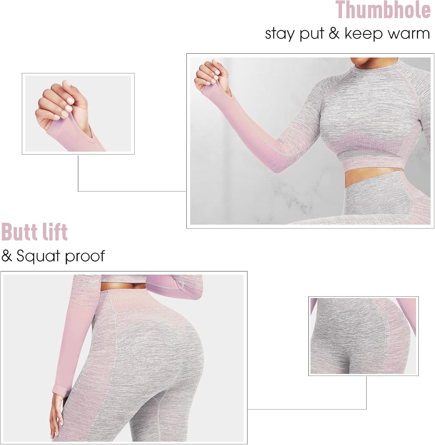 Women's Seamless Ombre 2-Piece Workout Set Long Sleeve Crop Top & Leggings