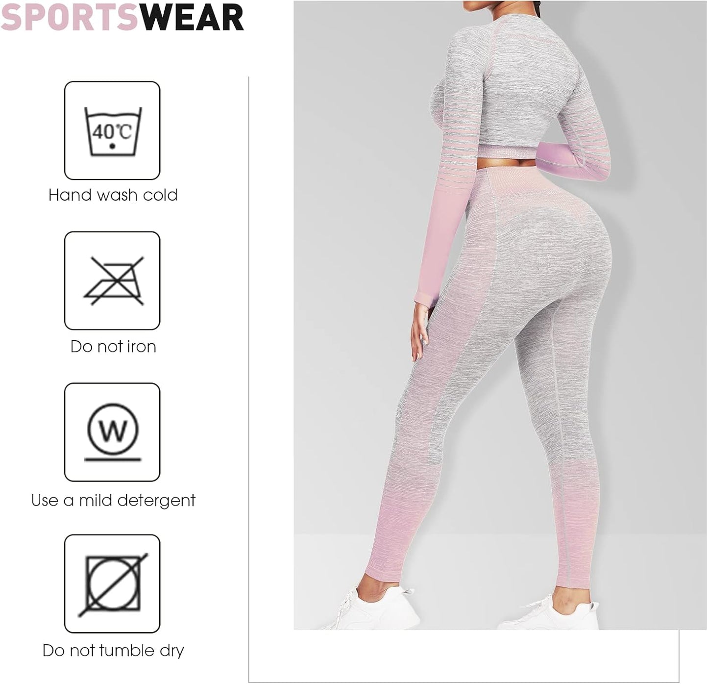Women's Seamless Ombre 2-Piece Workout Set Long Sleeve Crop Top & Leggings