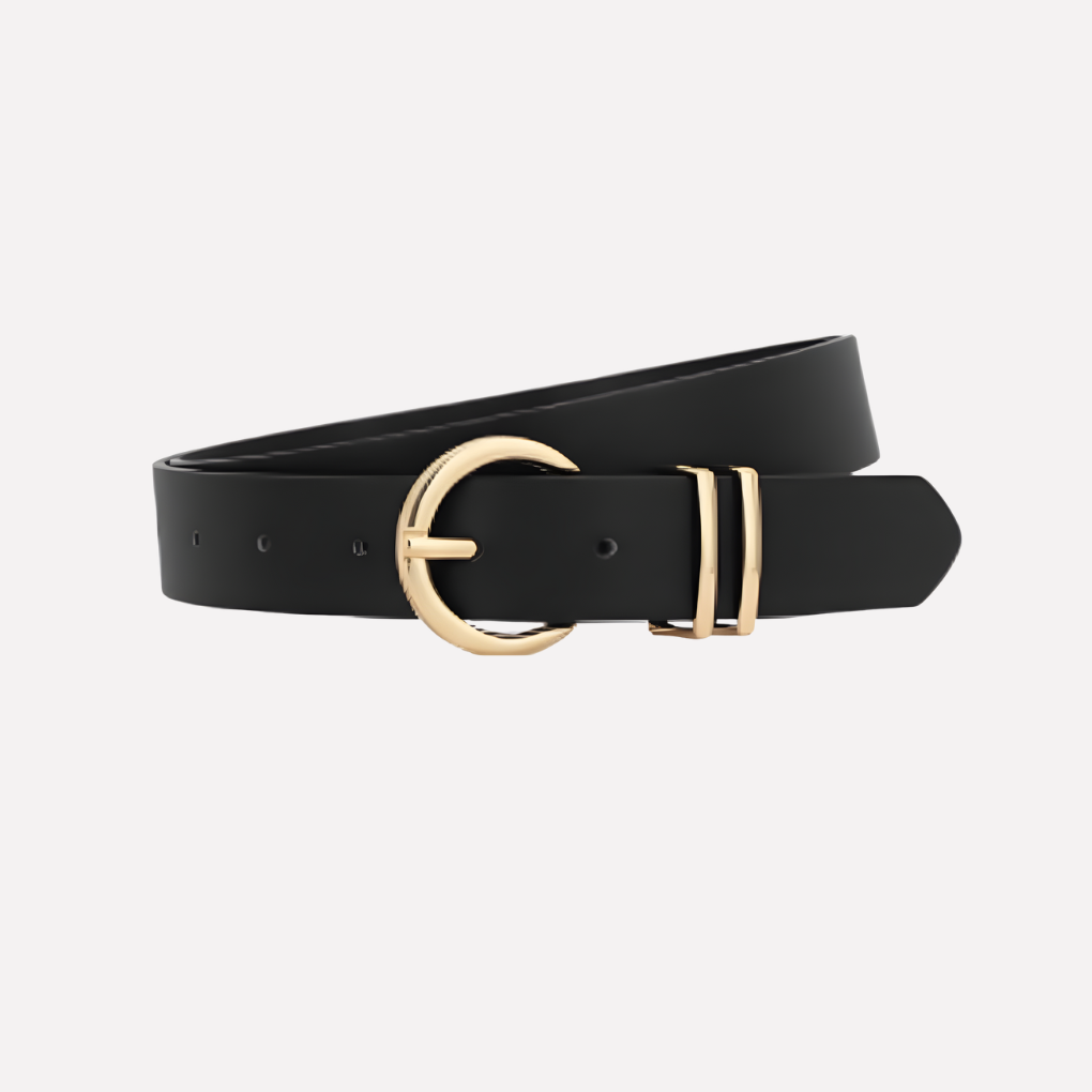 Women's Slim Round Buckle Belt Gold-Tone