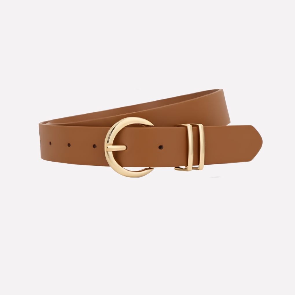 Women's Slim Round Buckle Belt Gold-Tone